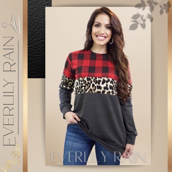 Buffalo Plaid & Leopard Print Top - Picture 3 of 9